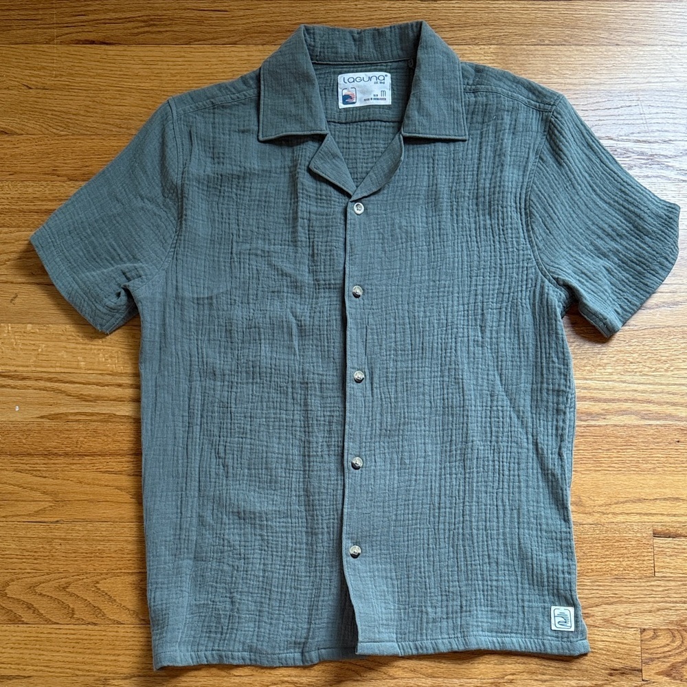 Laguna B Men's Short-Sleeve Textured Button-Down in Olive